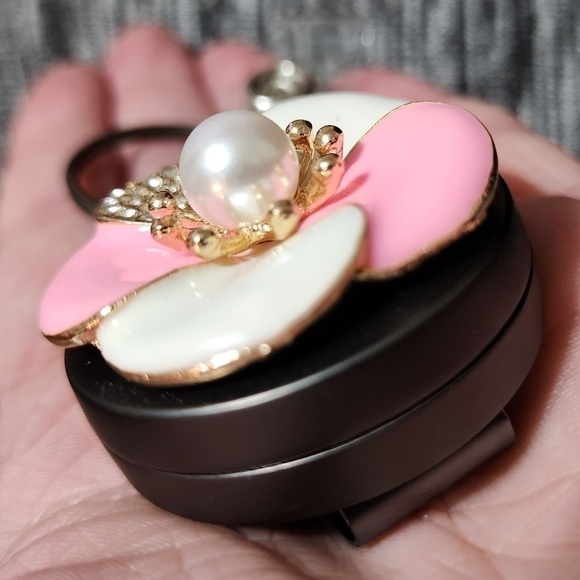 NEW Flower Pink White Enamel Rhinestone Badge Name Tag ID Clip Nurse Medical Job - Picture 4 of 11